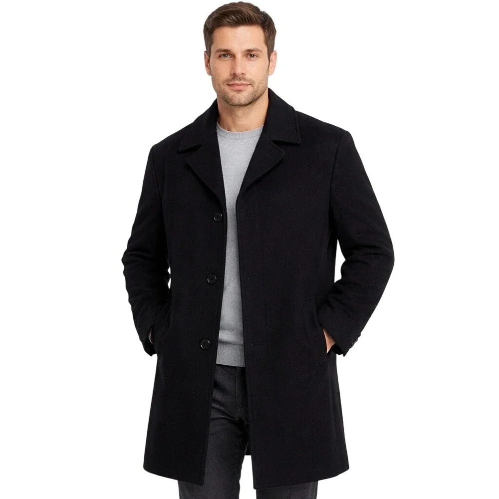 Calvin Klein Black Wool & Recycled Cashmere Blend Overcoat‎ Men's 42L